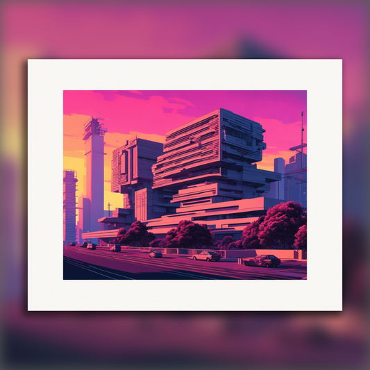 Poster - Vaporwave, Brutalist architecture, city - 218220864