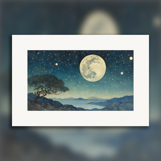 Poster - Enchanting illustration with fantastic details, Moon and starry sky - 2177448672