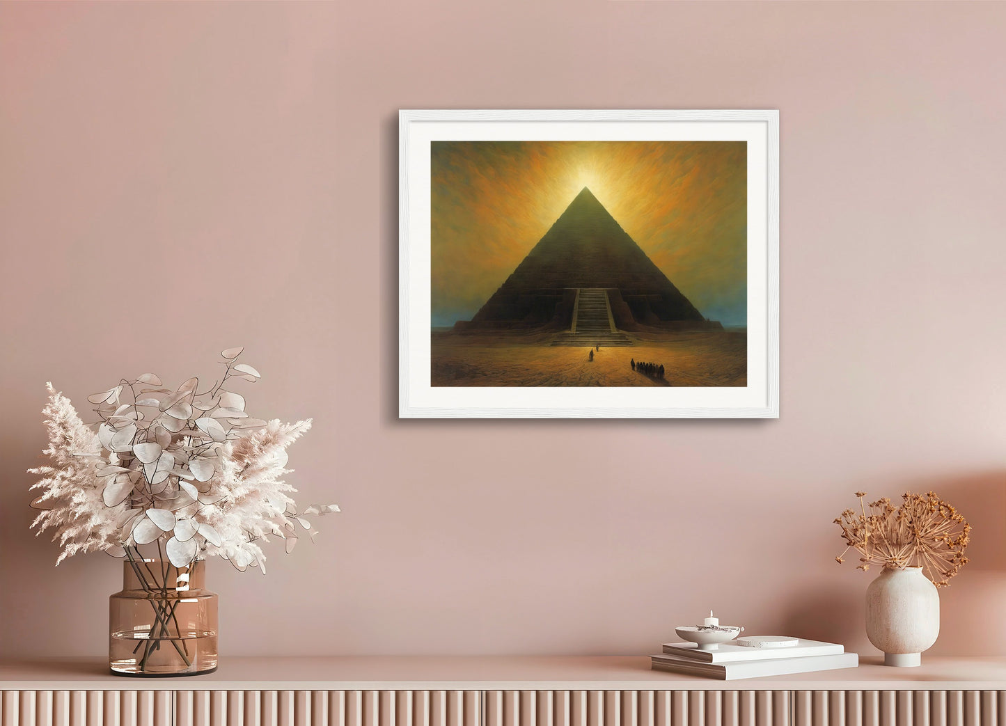 Poster with wood frame: Illustration of deinforced, atmospheric, dark and mystical band illustration, Pyramid