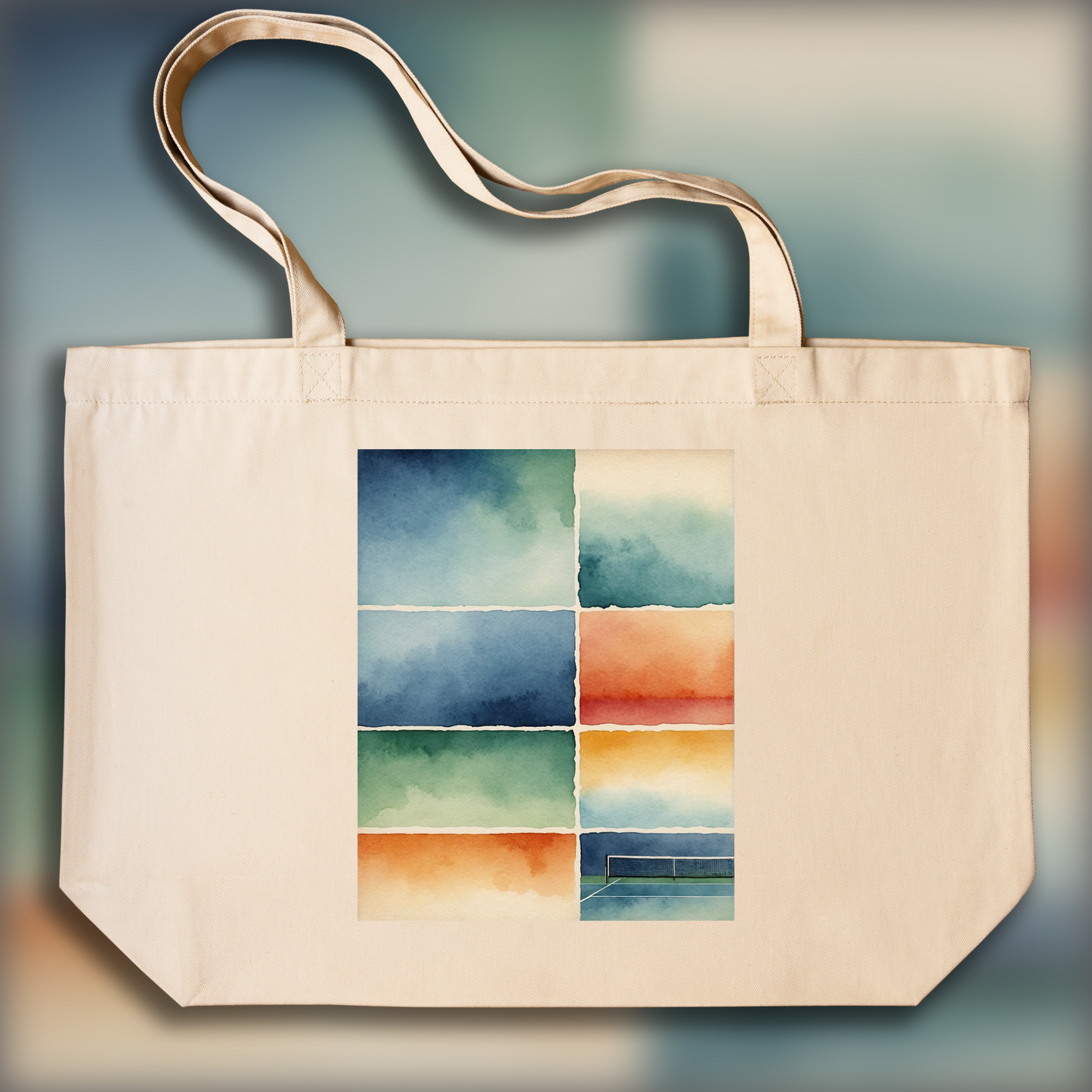 Tote bag - Aquarelle abstraite sur dégradés de couleurs, Court de tennis - 3604858918