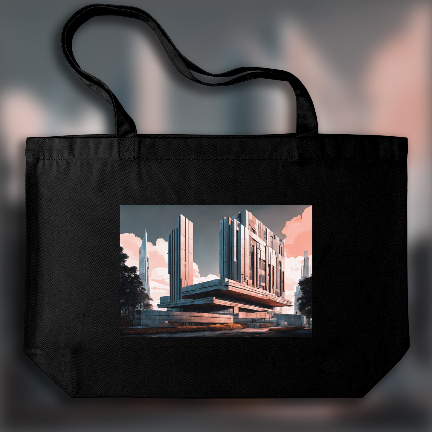 Tote bag - Neo-pop art, Brutalist architecture, city - 1926590654