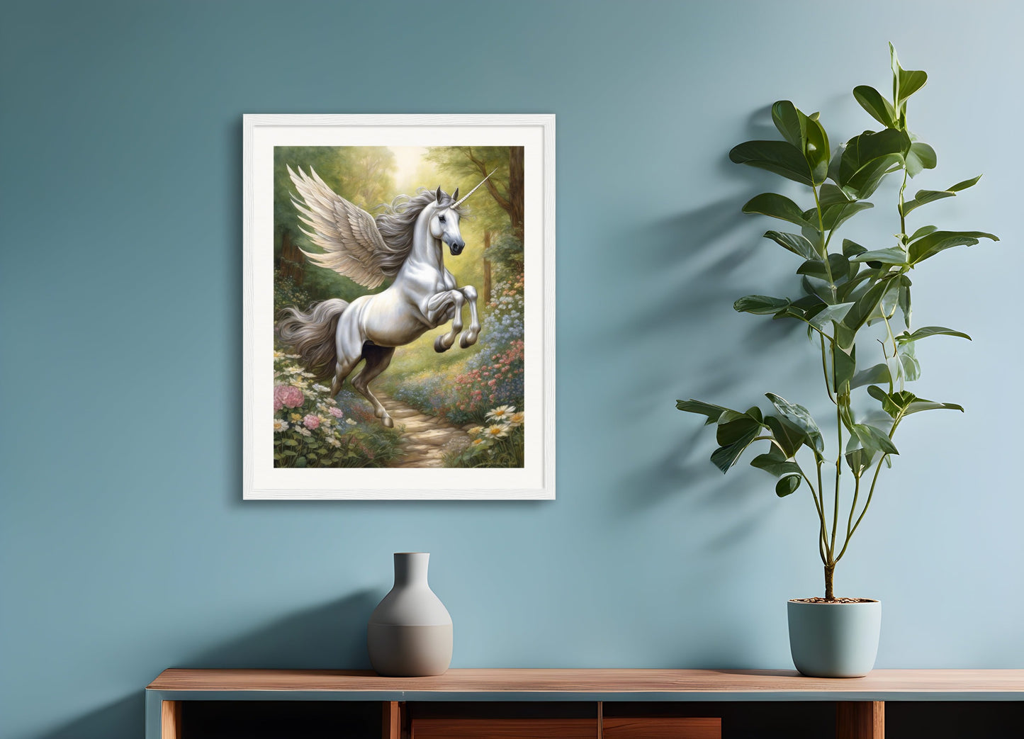 Poster with wood frame: British natural and poetic illustrations, Unicorn