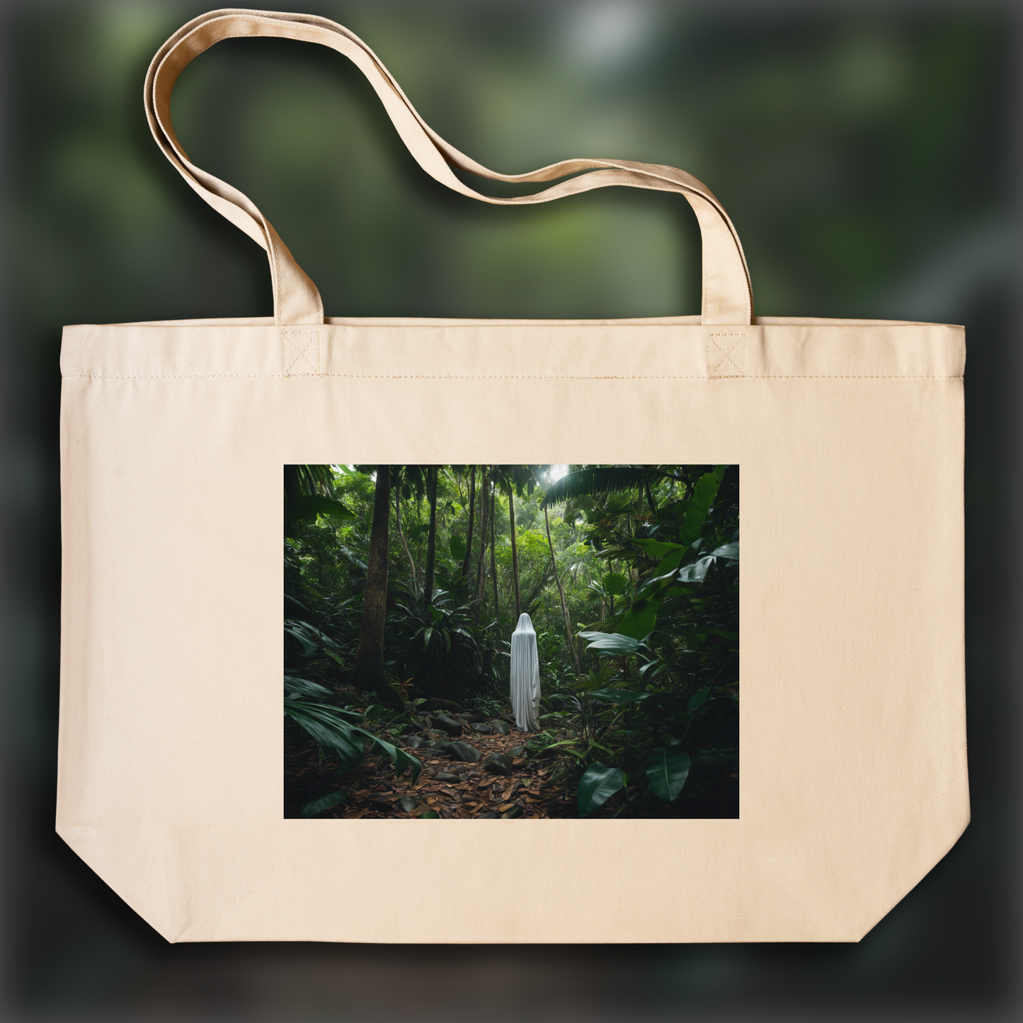 Tote bag - Realistic photography, Ghost in The Seychelles in jungle - 2864226481