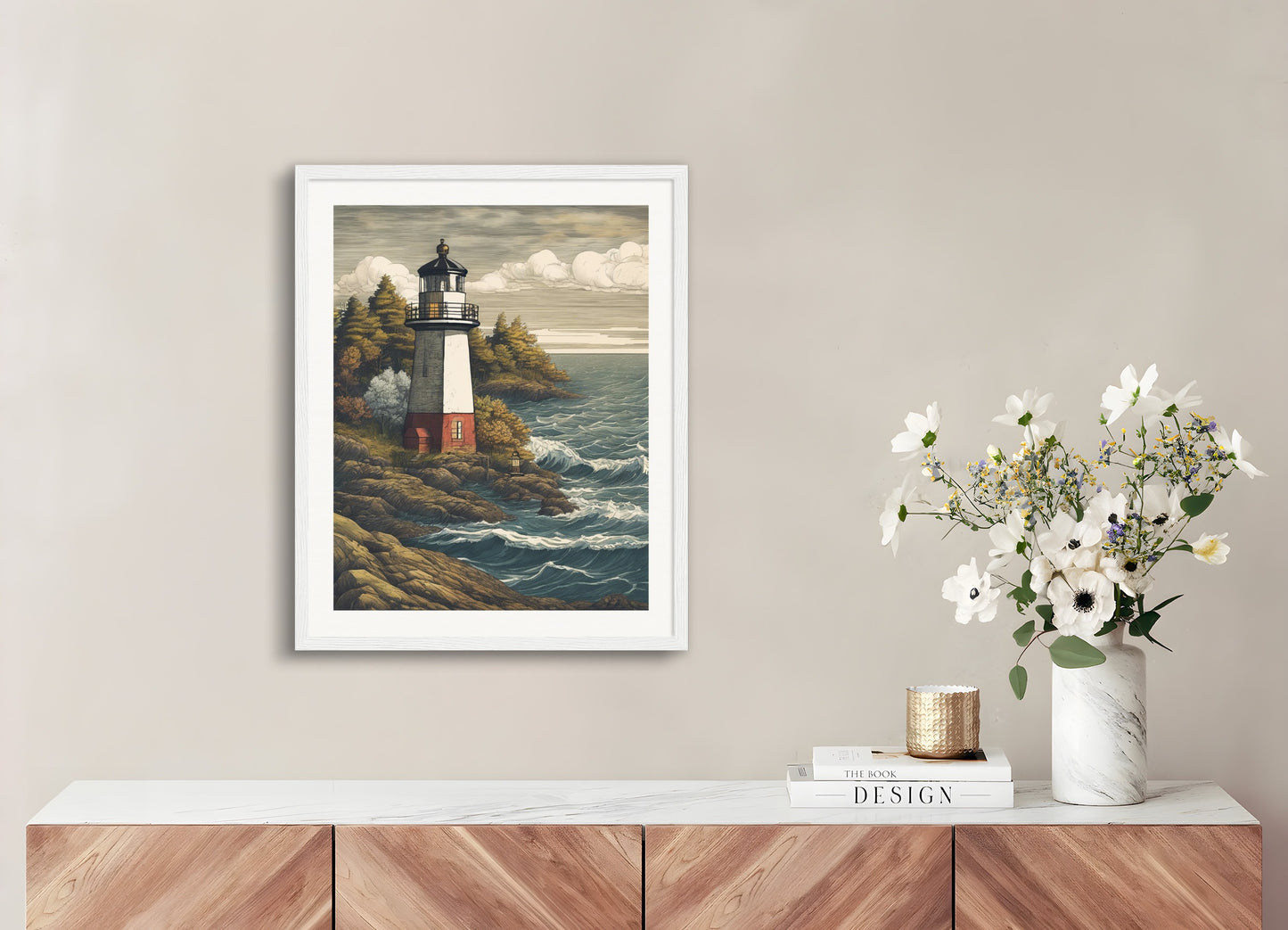 Poster with wood frame: Biology microscope view, Lighthouse