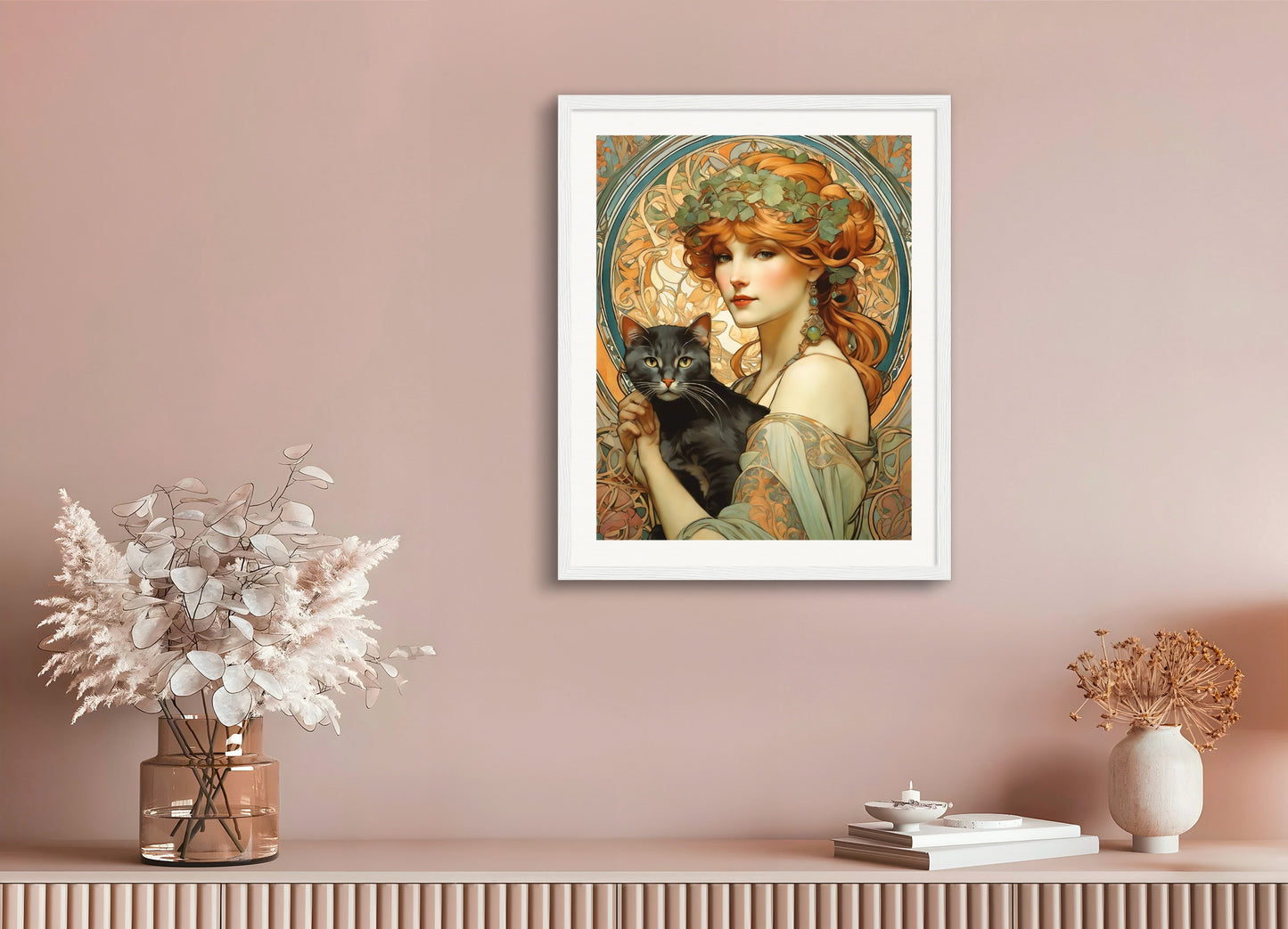 Poster with wood frame: Alfons Mucha, Cat