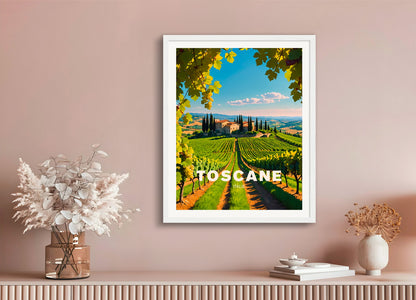 Poster with wood frame: Vineyard in Tuscany