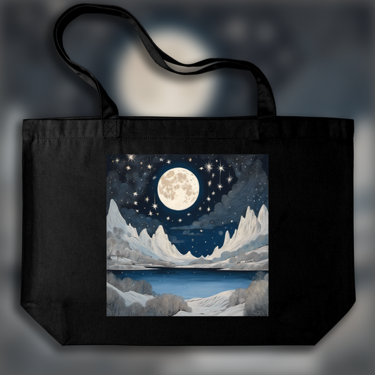 Tote bag - Atmosphère Moomins, Lune et ciel étoilé - 268130932