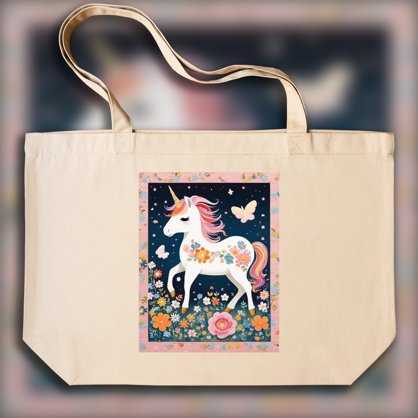 Tote bag - Japanese Superflat, A baby cute unicorn - 3915002754