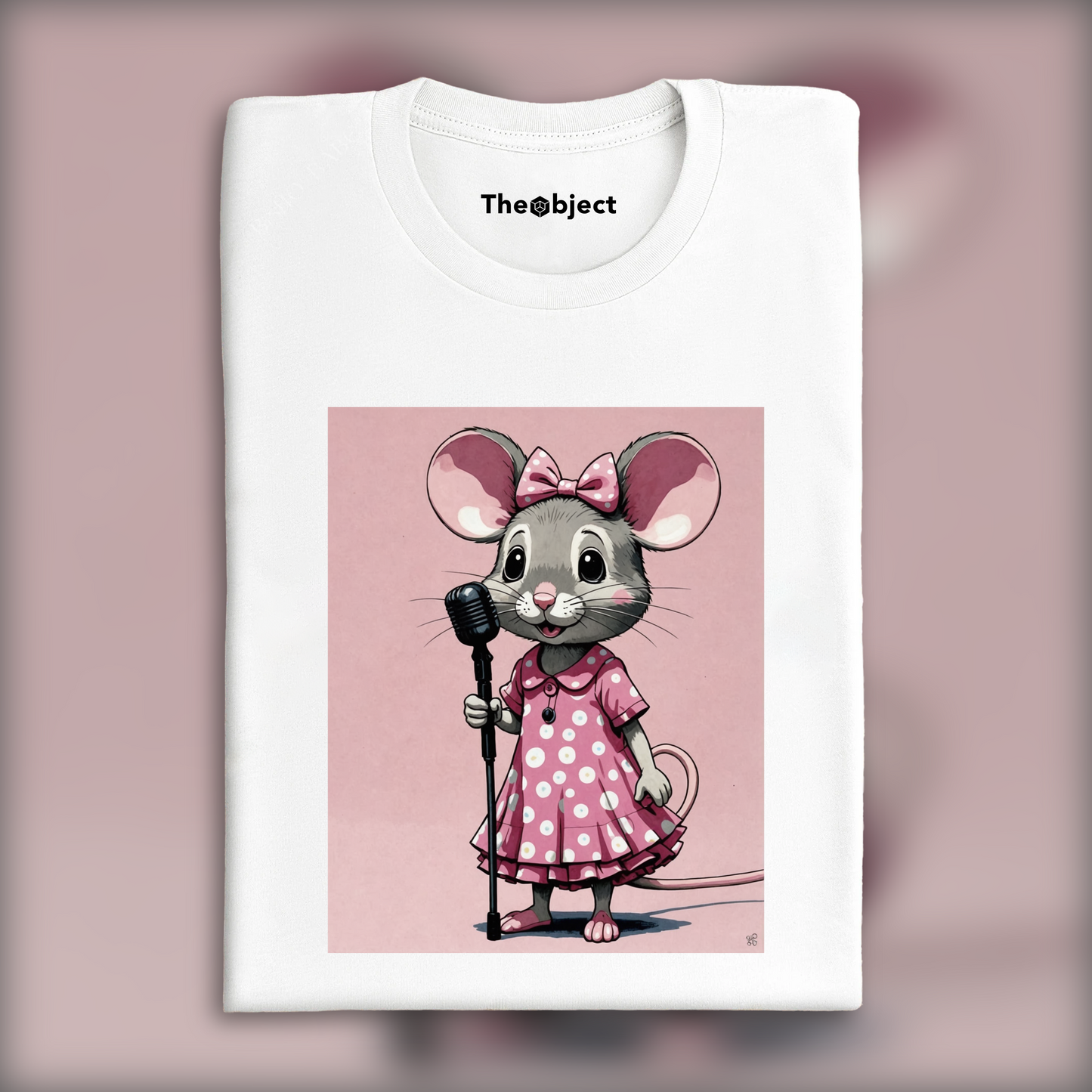 T-Shirt - Contemporary Japanese kawaii artist, mouse in a pink dress with a microphone - 3905697924