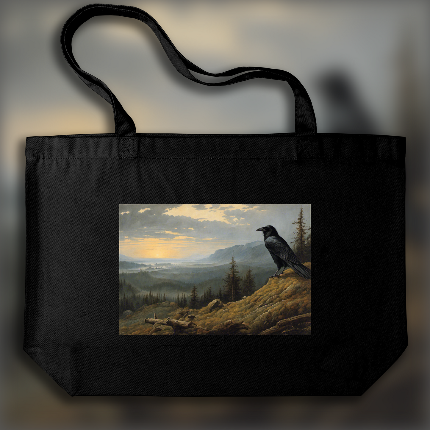 Tote bag - Mesmerizing landscapes invoking spiritual introspection, a crow - 1972741577