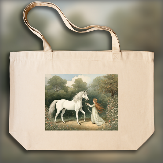 Tote bag - British illustrations, innocent and nostalgic childhood, a unicorn - 2371409848