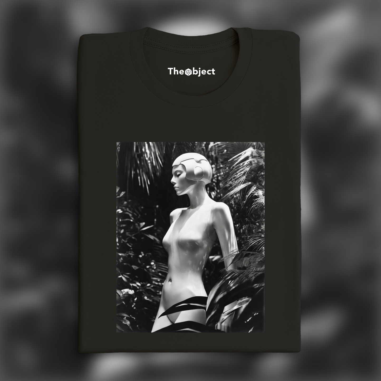 T-Shirt - 20th century American pictorialist and romantic photography, a white ghost in the shell cyborg in the Seychelles jungle - 110490146