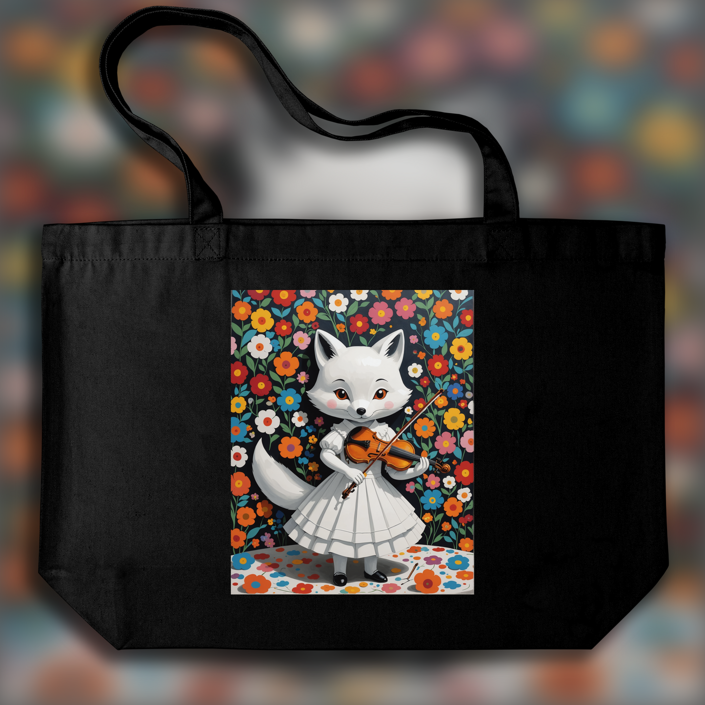 Tote bag - Contemporary Japanese kawaii artist, fox in a white dress plays the violin - 176679951