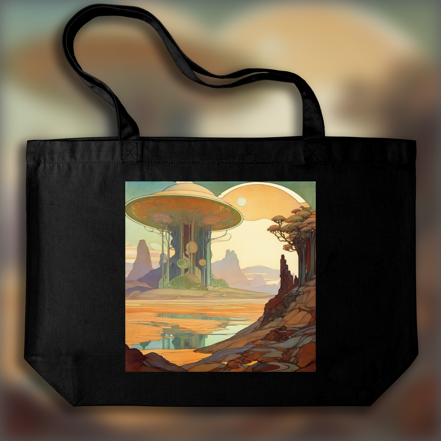 Tote bag - Harmonic Provençal impressionism, structured brushstrokes, Exoplanet landscape - 617456986