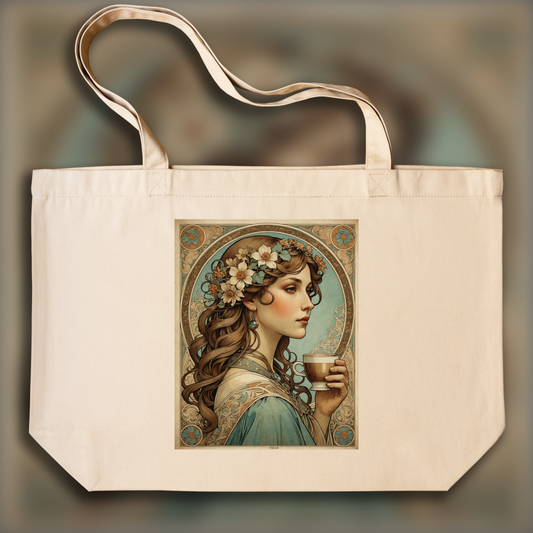 Tote bag - Enchanting fusion of ornate lines and flowing shapes, Coffee - 2449048799