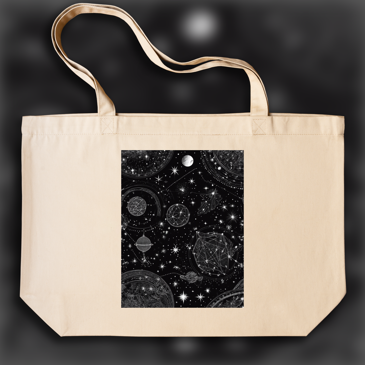 Tote bag - Constellations beautiful drawing, black background, Astrology, twins - 158584641