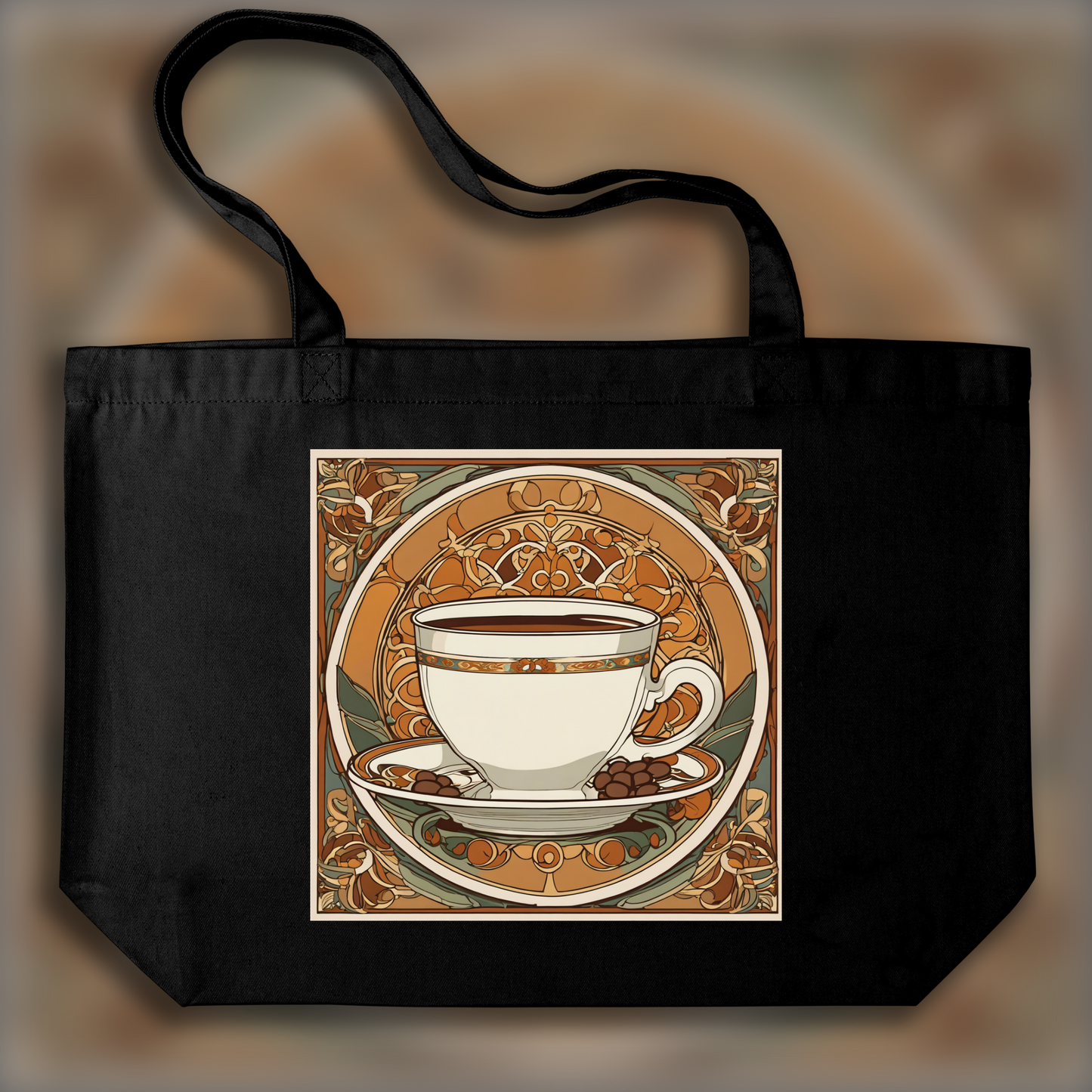 Tote bag - Enchanting fusion of ornate lines and flowing shapes, Coffee - 3964078784