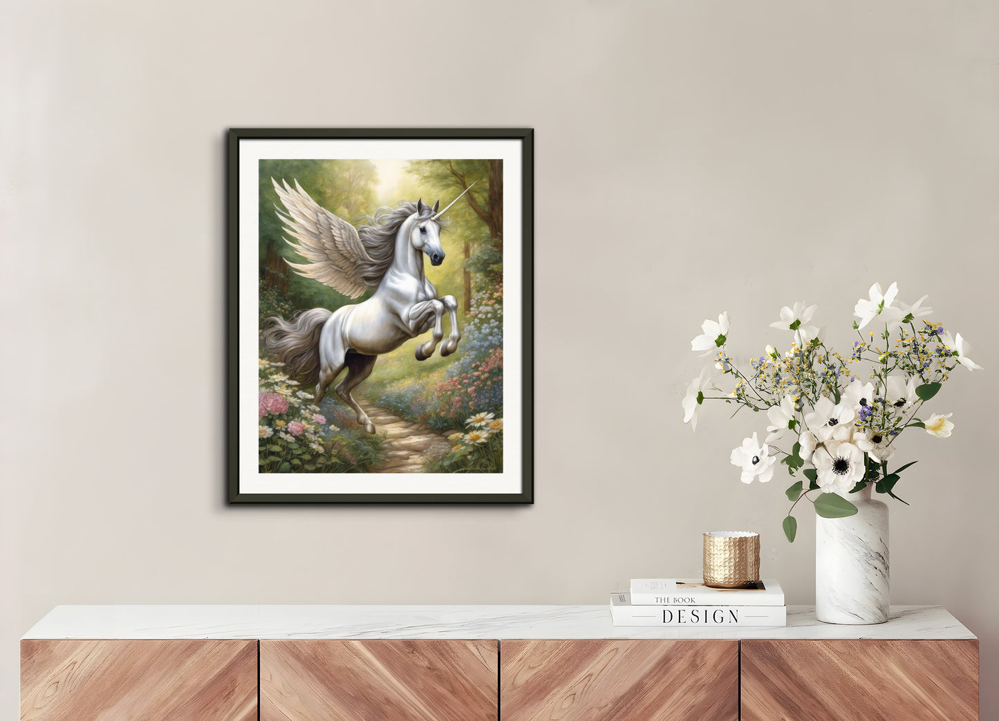 Poster with metal frame: British natural and poetic illustrations, Unicorn