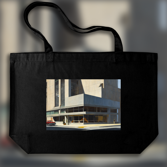 Tote bag - 20th century realistic American painting, Brutalist architecture, city - 1418294387