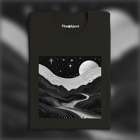 T-Shirt - Topographic lines on cosmic background, Coffee - 2333939479