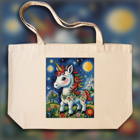 Tote bag - Painting without school, surrealism and neo-primitivism, A baby cute unicorn - 3444455673