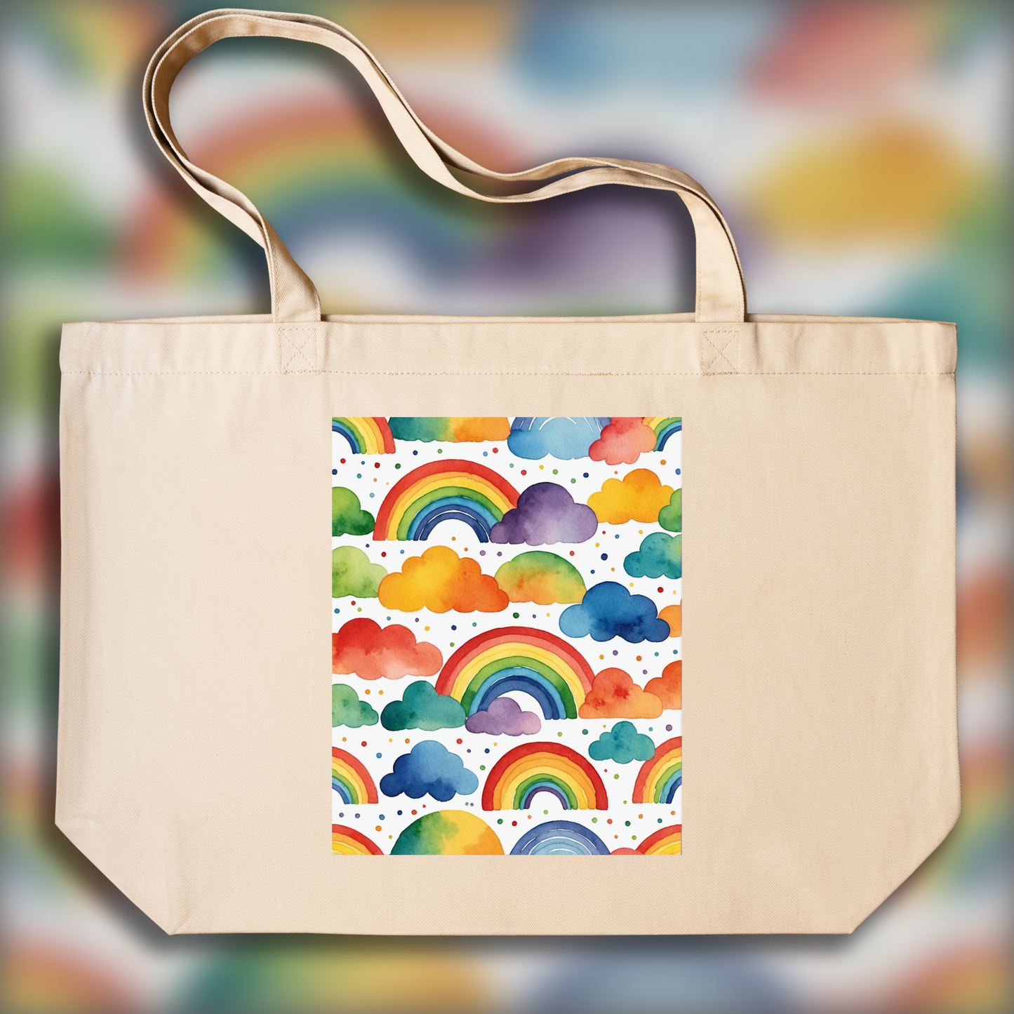 Tote bag - Childish watercolor, rainbow on white background - 818837527