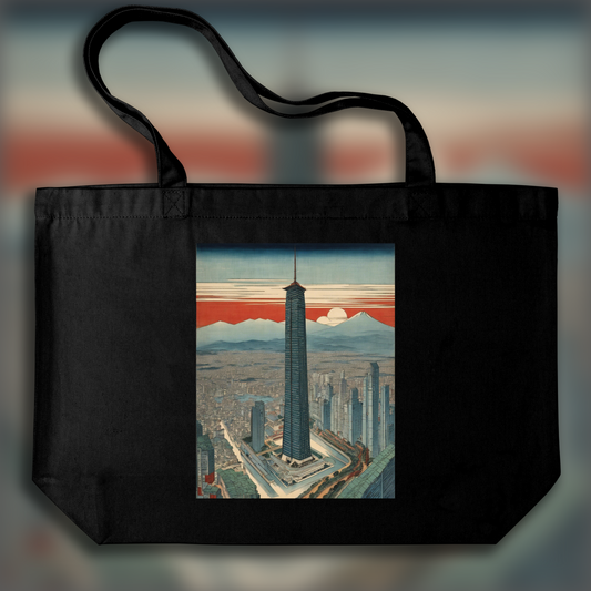 Tote bag - Poetic ukiyo-e views, fleeting moments, futuristic skyscraper - 726871588