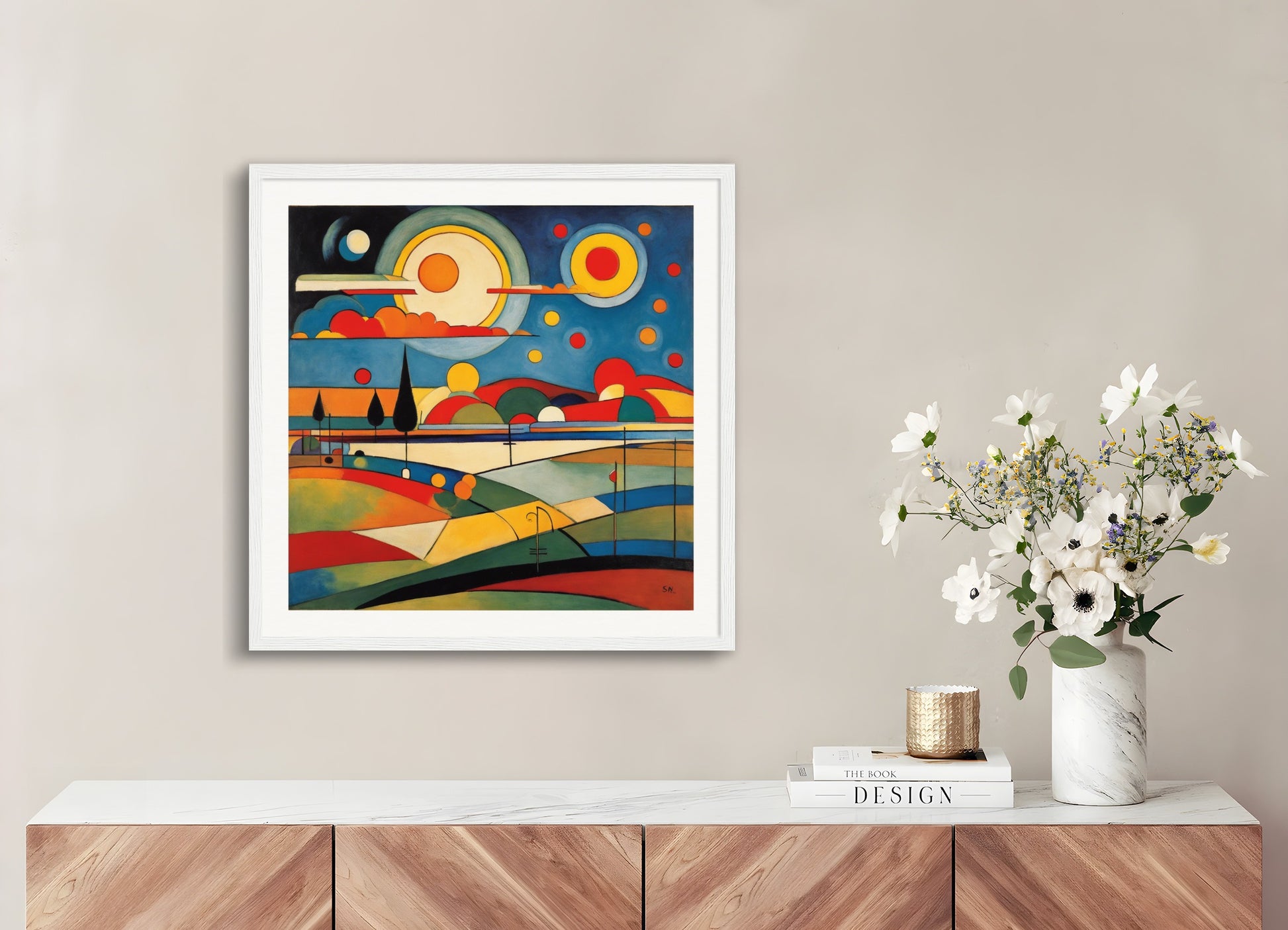 Poster with wood frame: Wassily Kandinsky, Sun