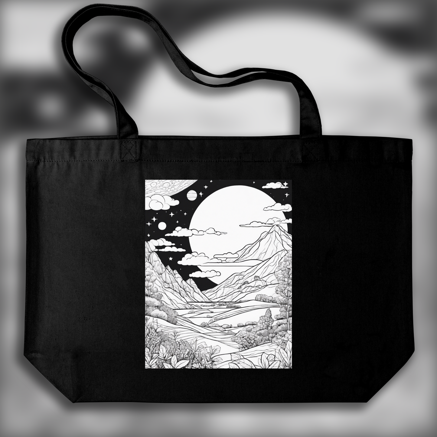 Tote bag - Drawing for coloring, a comet flies towards the earth - 2665634860