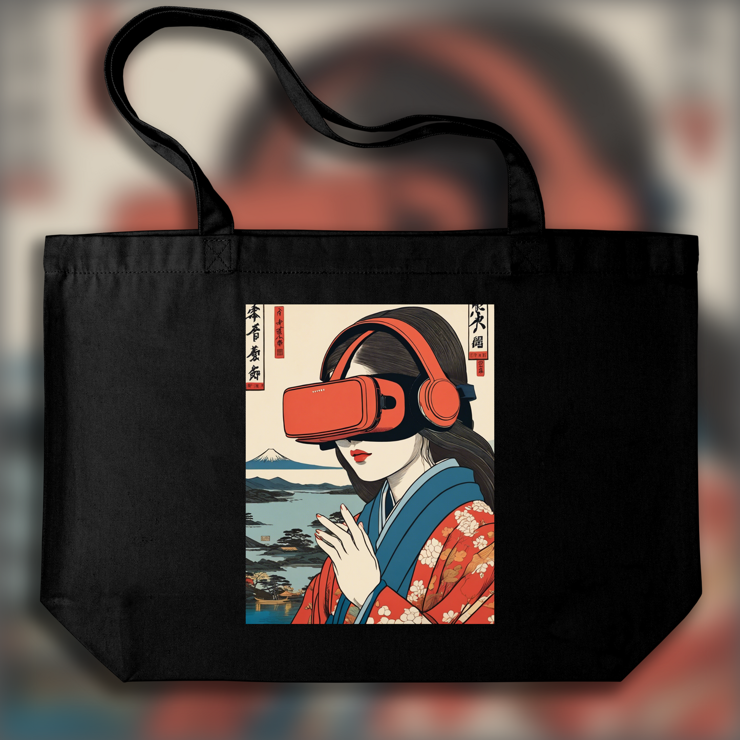 Tote bag - Poetic ukiyo-e views, fleeting moments, close up of a women with a virtual reality headset - 4035442234