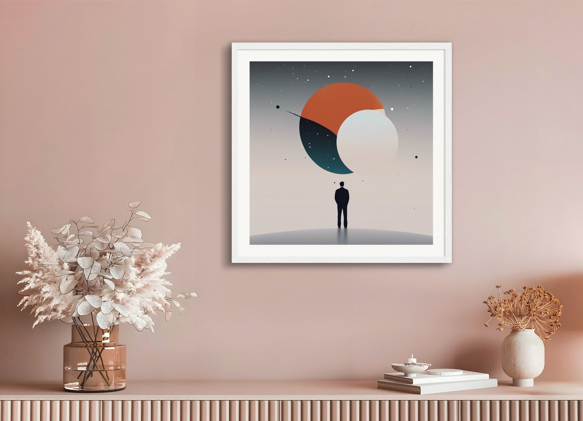 Poster with wood frame: Abstract minimalist art, Astronomy