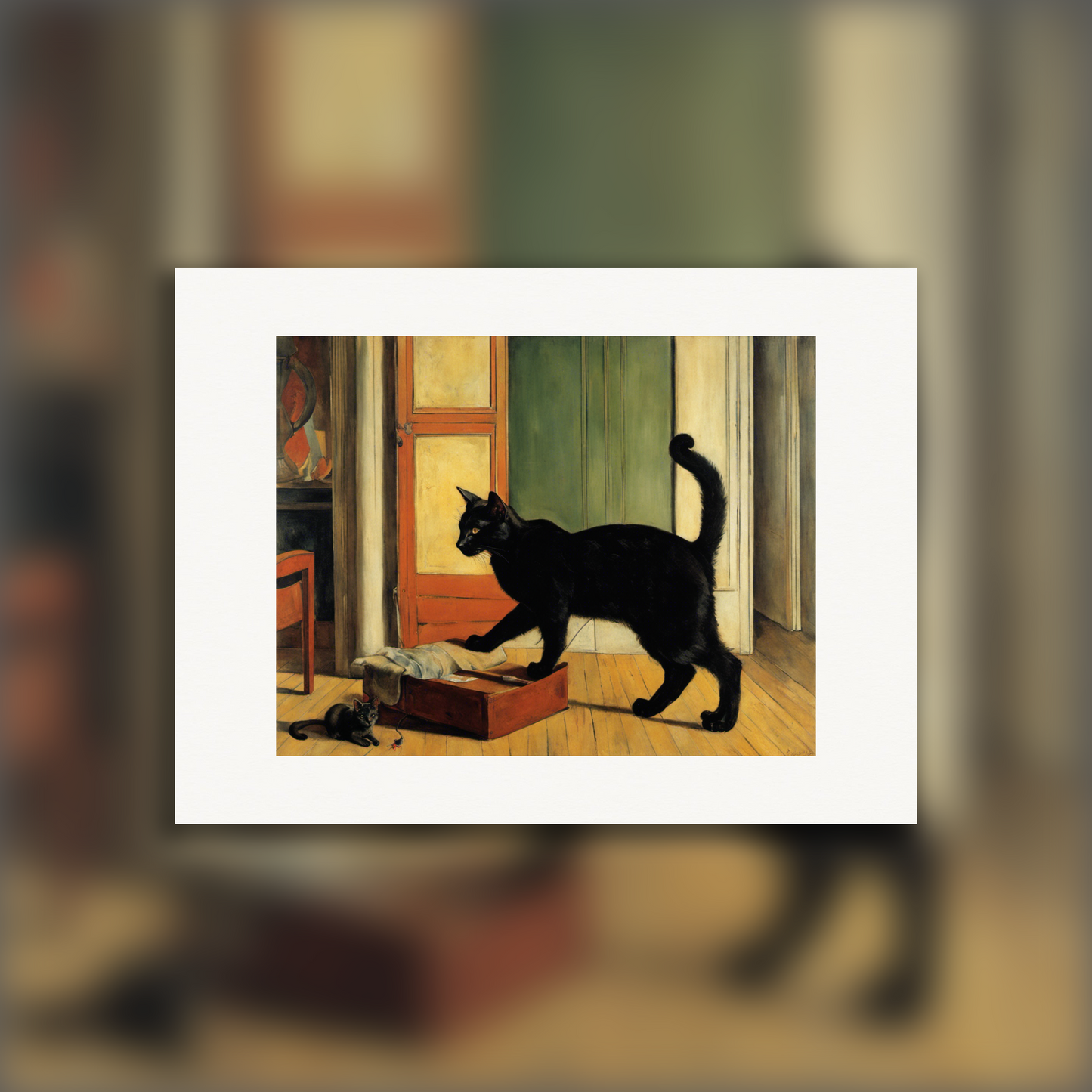 Affiche - Peinture figurative française du XXème siècle, a black cat - 1622922722