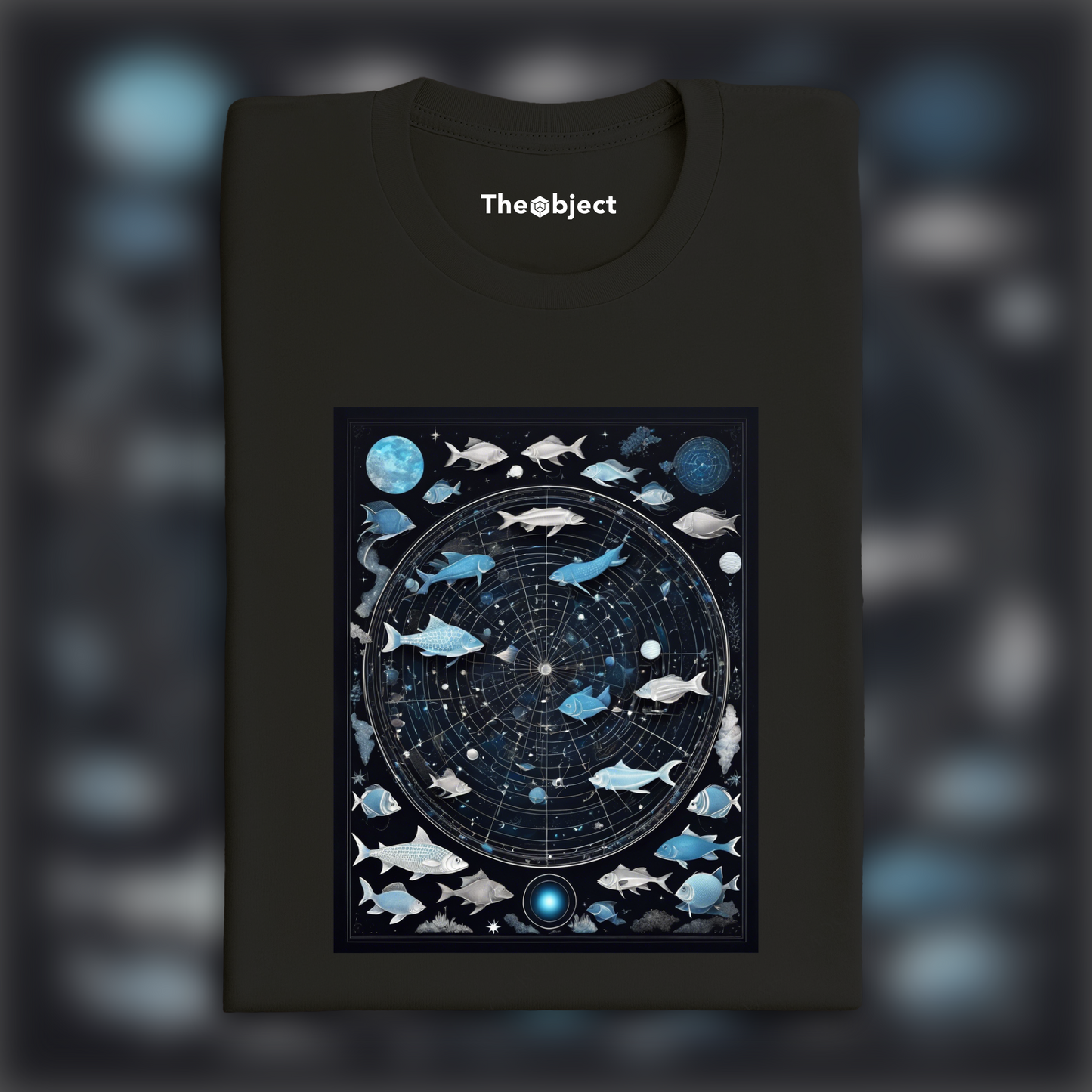 T-Shirt - Constellations beautiful drawing, blue color on black background, Astrology, fishes - 3410702061