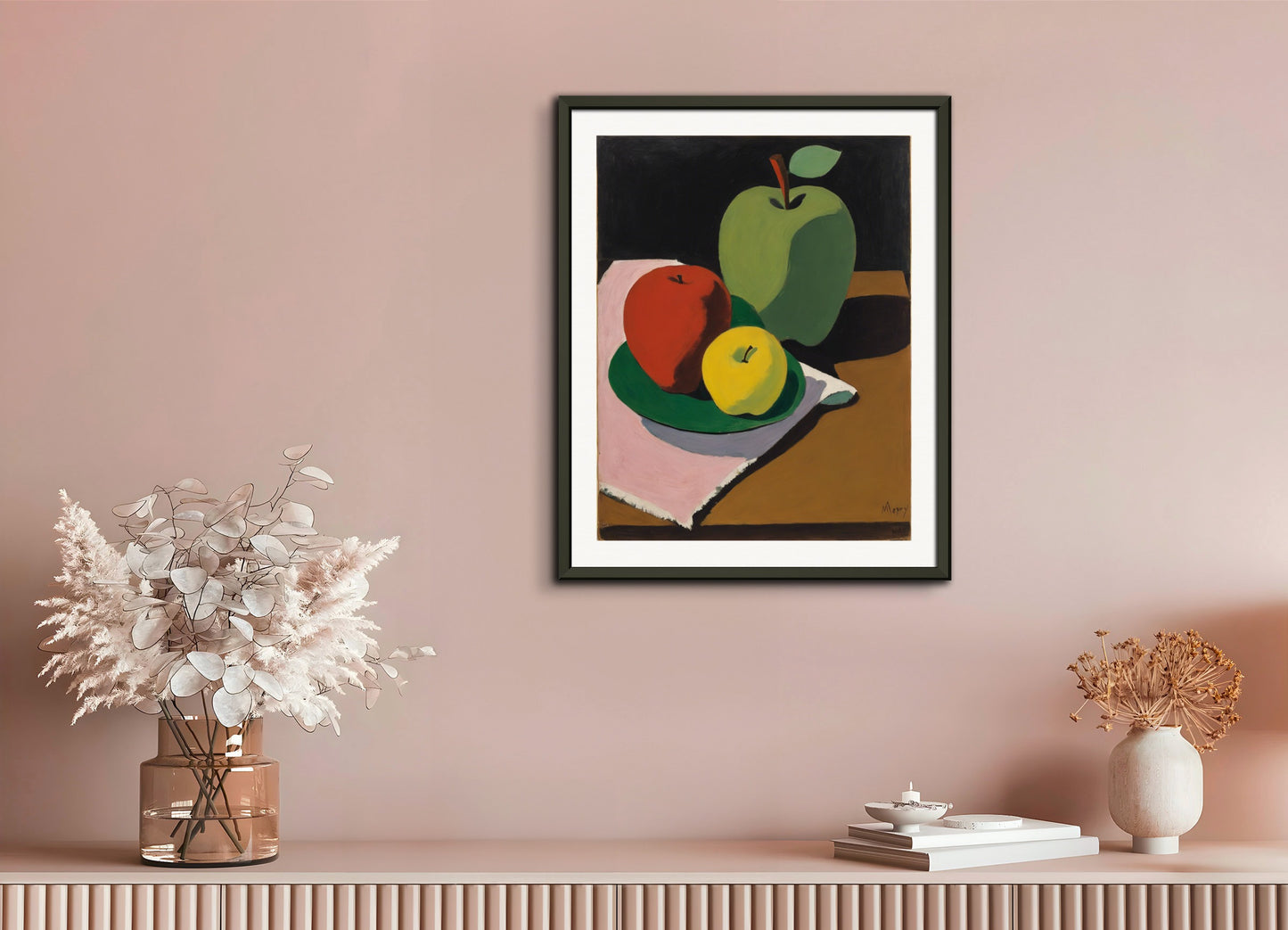 Poster with metal frame: American intimate figurative, abstract trend, Apple