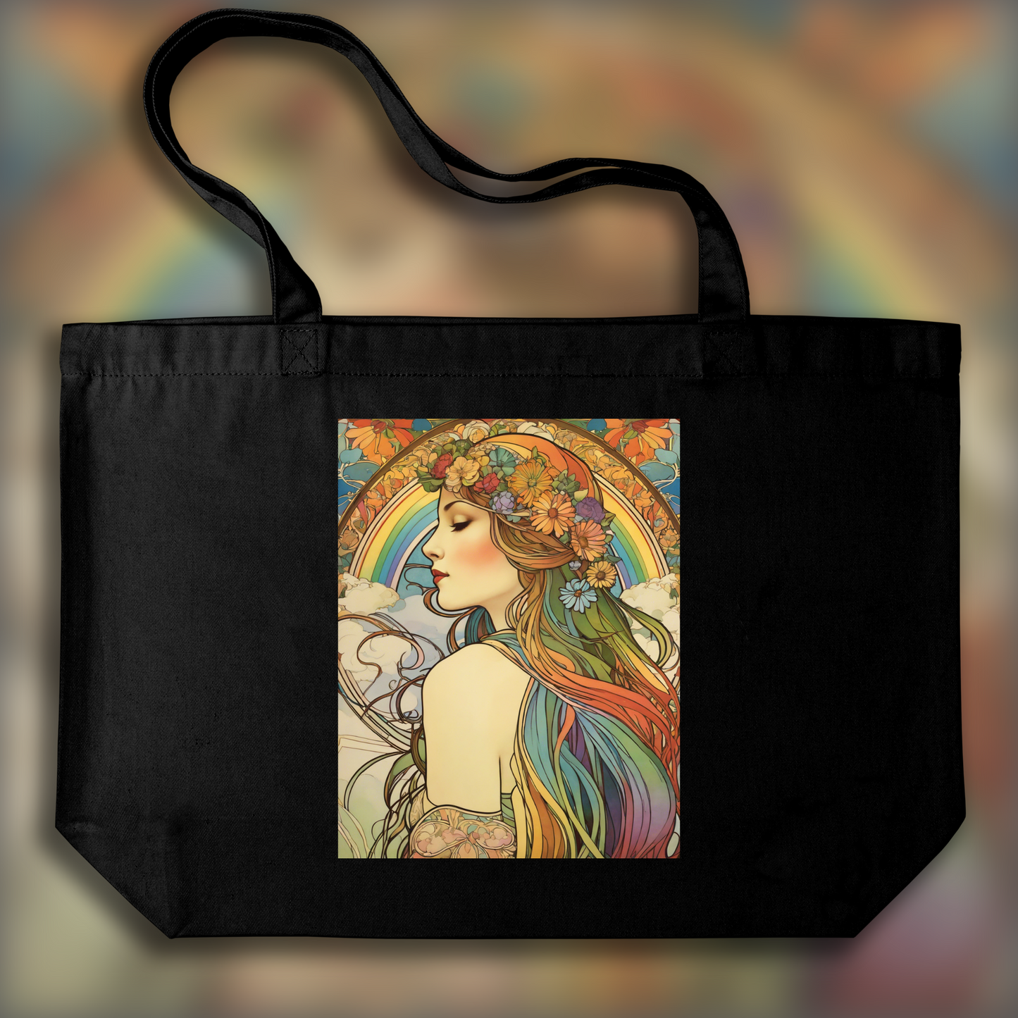 Tote bag - Enchanting fusion of ornate lines and flowing shapes, Rainbow - 131138101