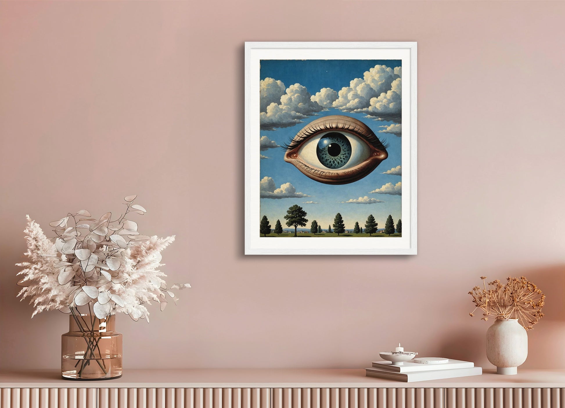 Poster with wood frame: Belgian surrealism, An eye in the sky