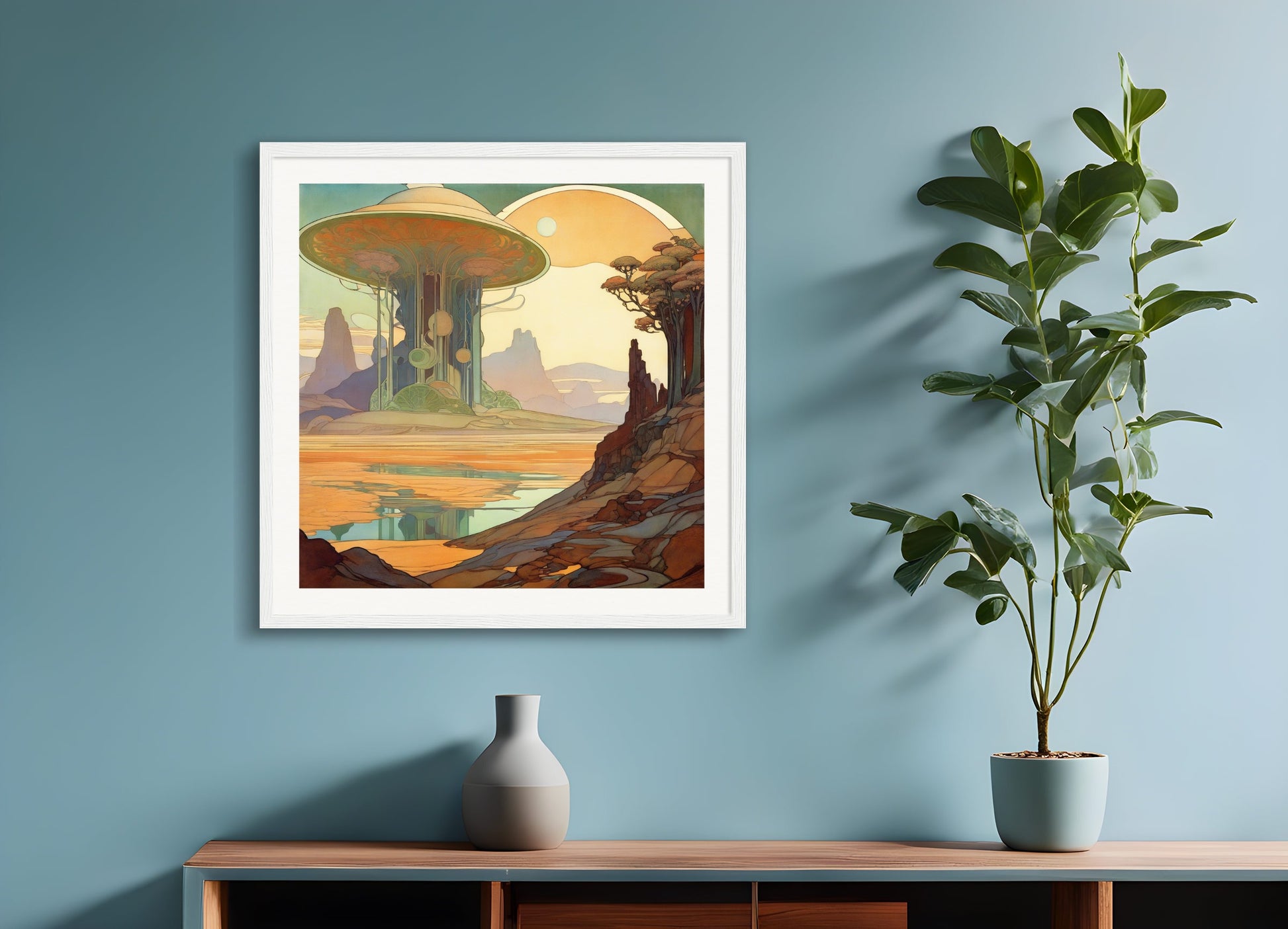 Poster with wood frame: , Exoplanet landscape