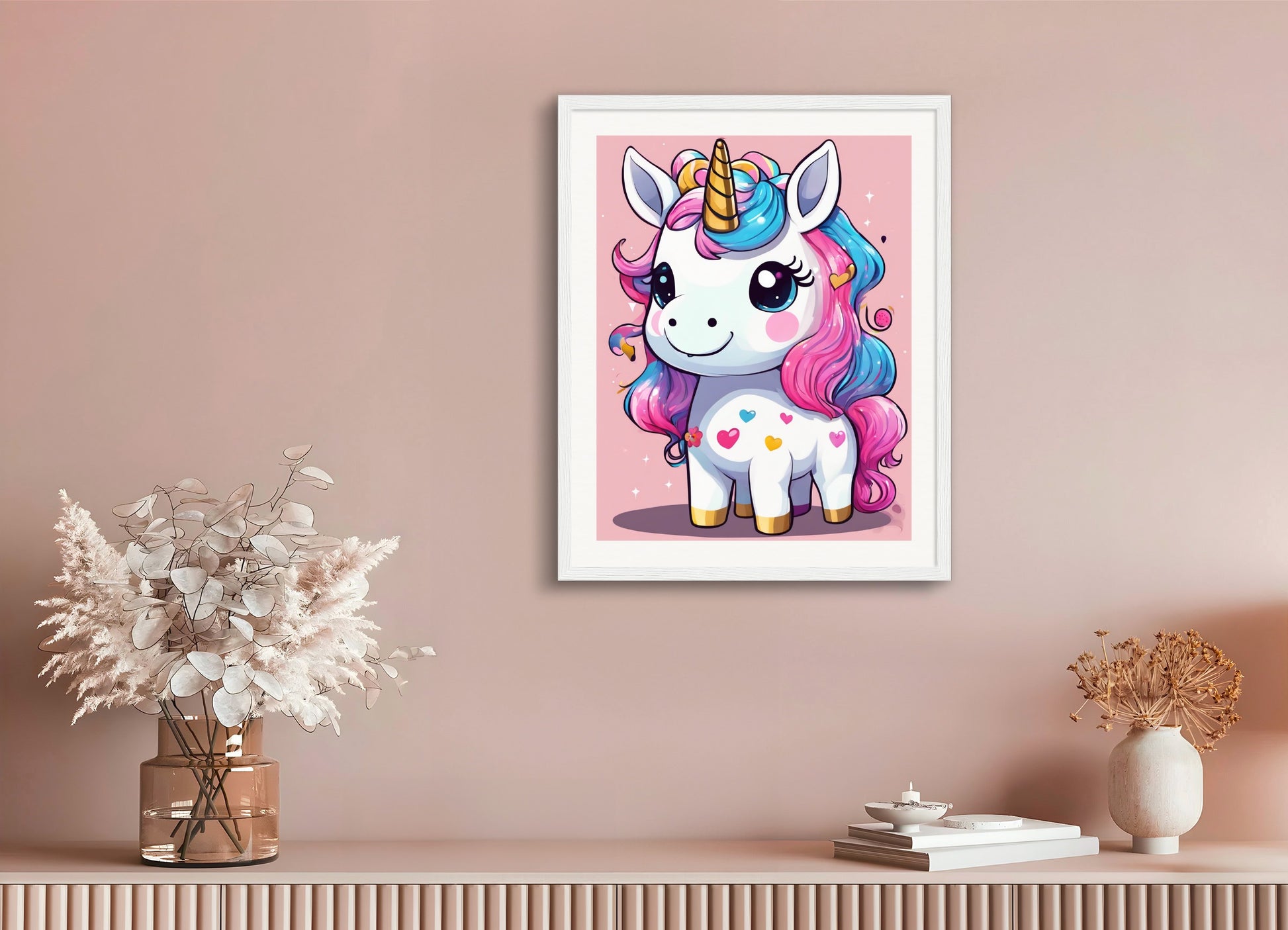 Poster with wood frame: Japanese contemporary Kawaii artist, A baby cute unicorn