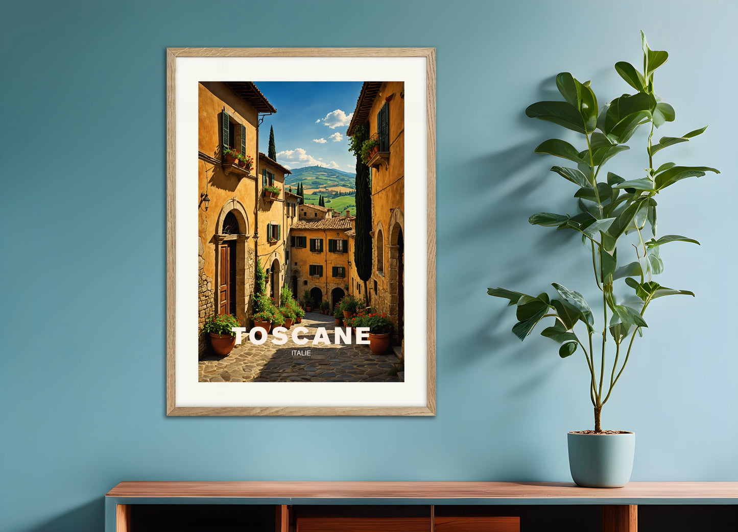 Poster with wood frame: Vineyard in Tuscany