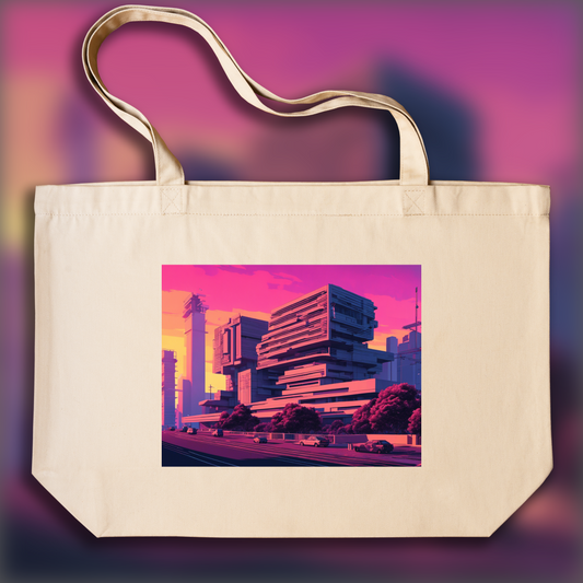 Tote bag - Vaporwave, Brutalist architecture, city - 218220864