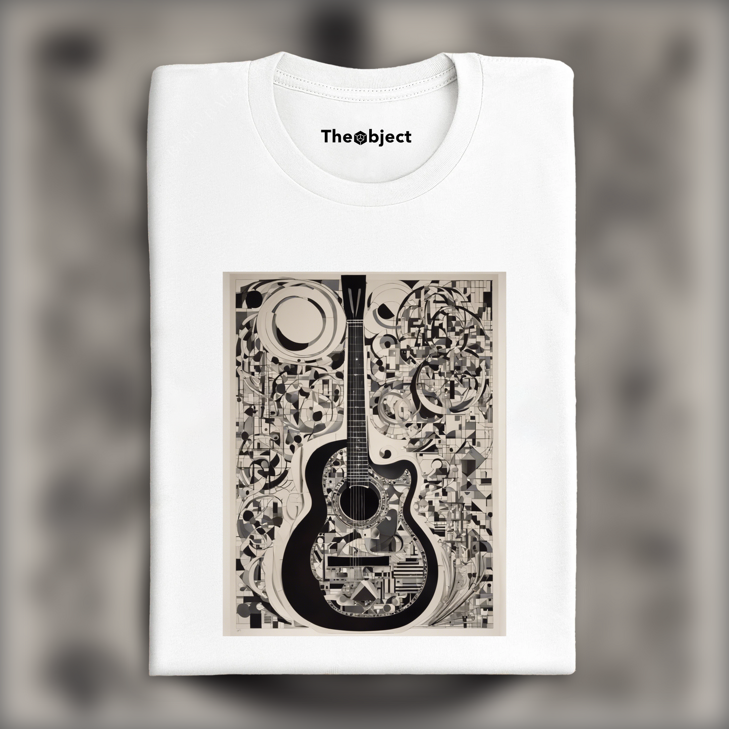 T-Shirt - Lines and geometric figures with floating shapes, playful abstract art, Guitar - 2251905316