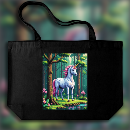 Tote bag - Pixel art, Licorne dans la forêt magique - 1380039329