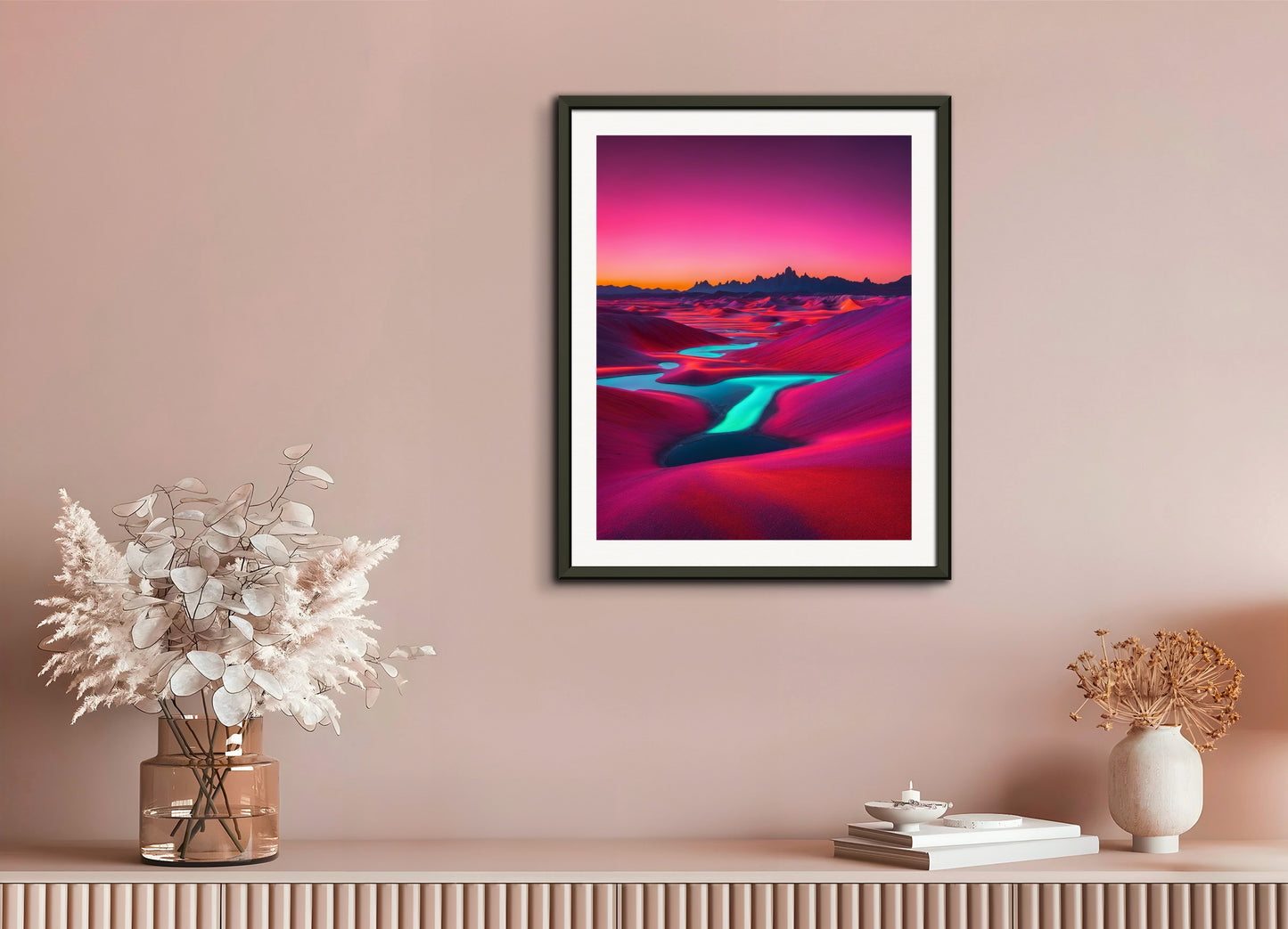 Poster with metal frame: Luminescent neon photolab, Exoplanet landscape