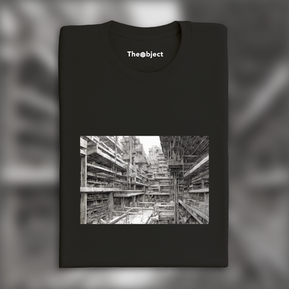 T-Shirt - Contemporary dark cyberpunk manga, Brutalist architecture, city - 3841146295