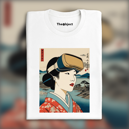 T-Shirt - Vues poétiques ukiyo-e, portrait d'une femme avec un casque de réalité virtuelle - 1854572671