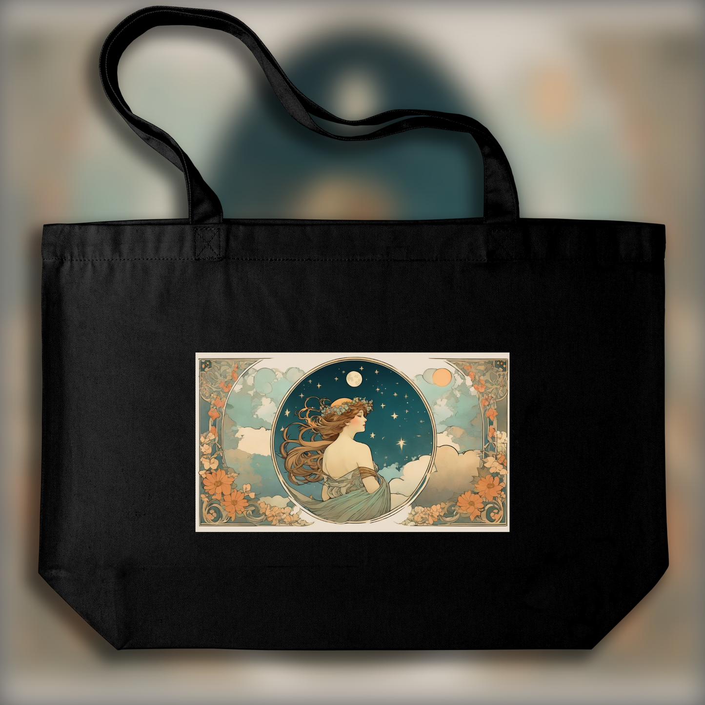 Tote bag - Enchanting fusion of ornate lines and flowing shapes, Moon and clouds - 1710812224