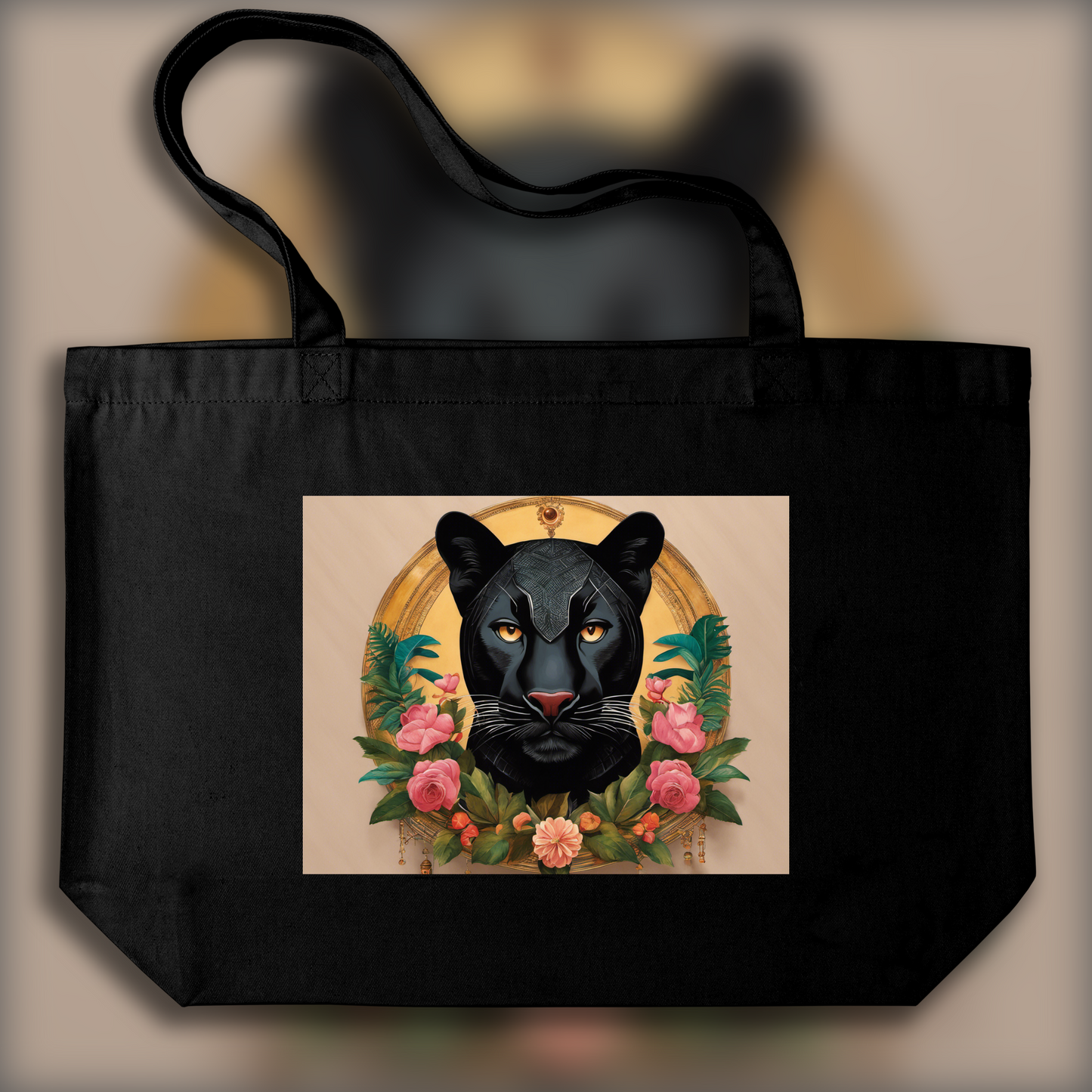 Tote bag - Symmetrical cinematography with a clean color palette, a black panther - 3093808373