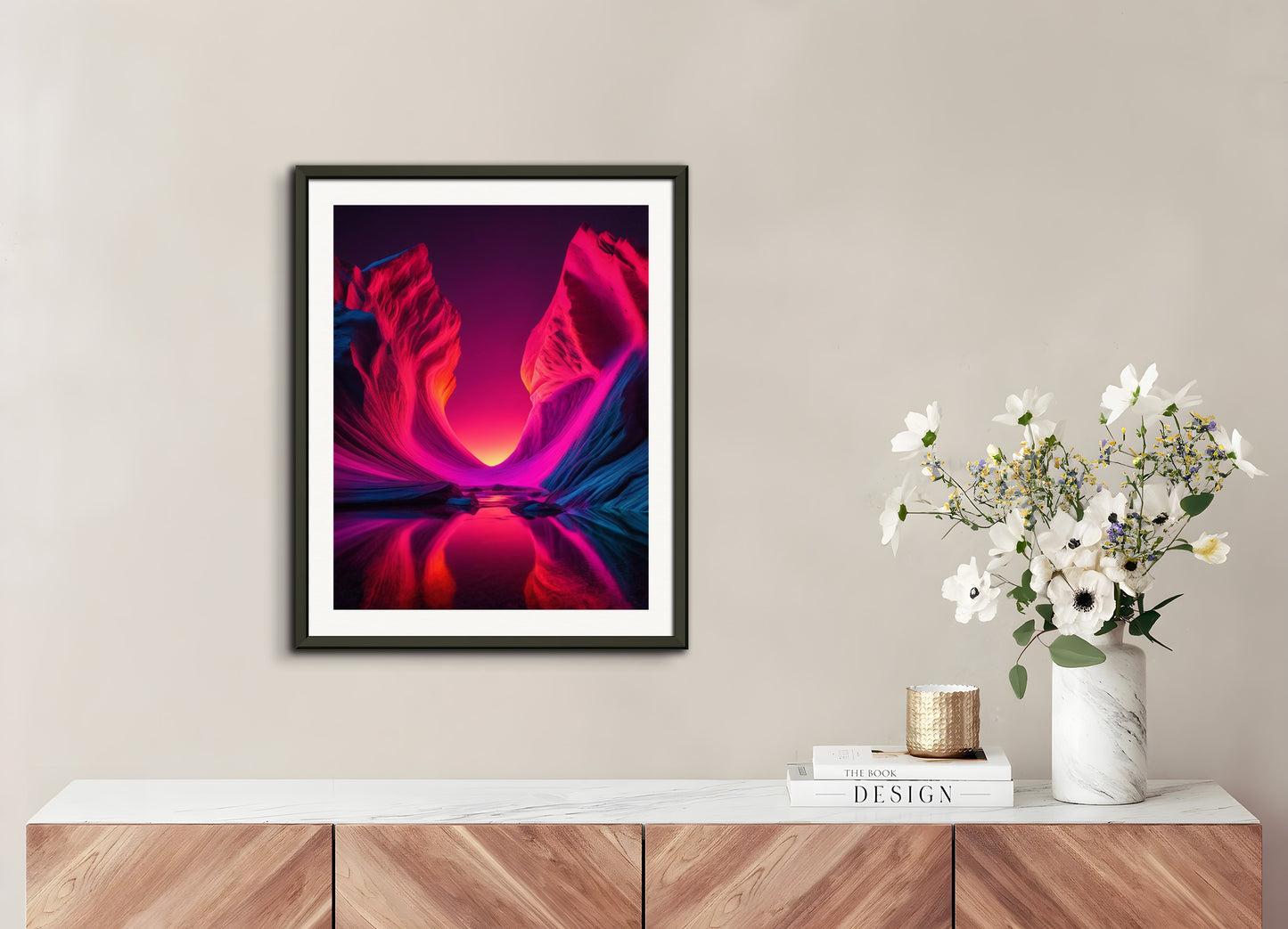 Poster with metal frame: Luminescent neon photolab, Exoplanet landscape