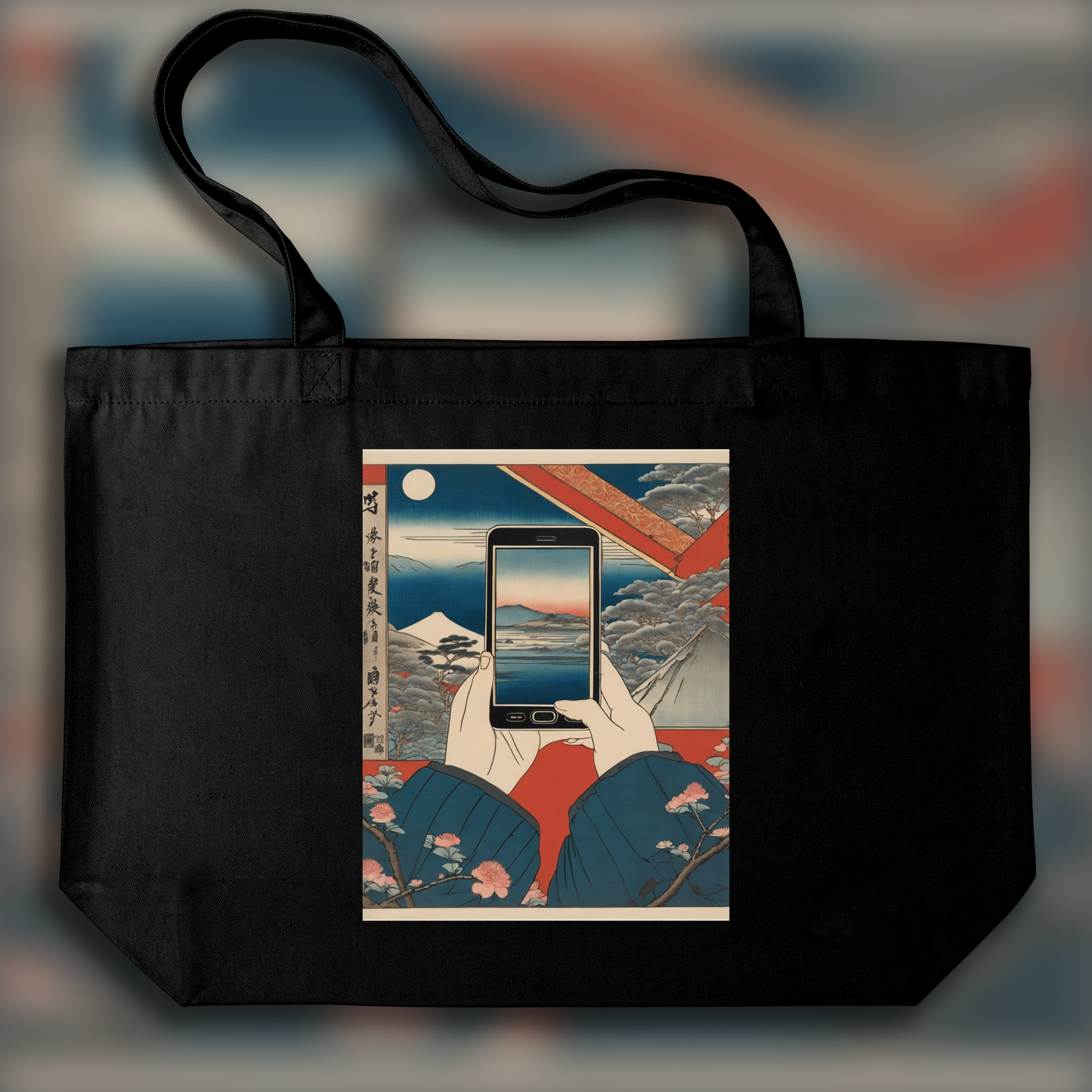 Tote bag - Poetic ukiyo-e views, fleeting moments, hands holding electronic device - 4221460197