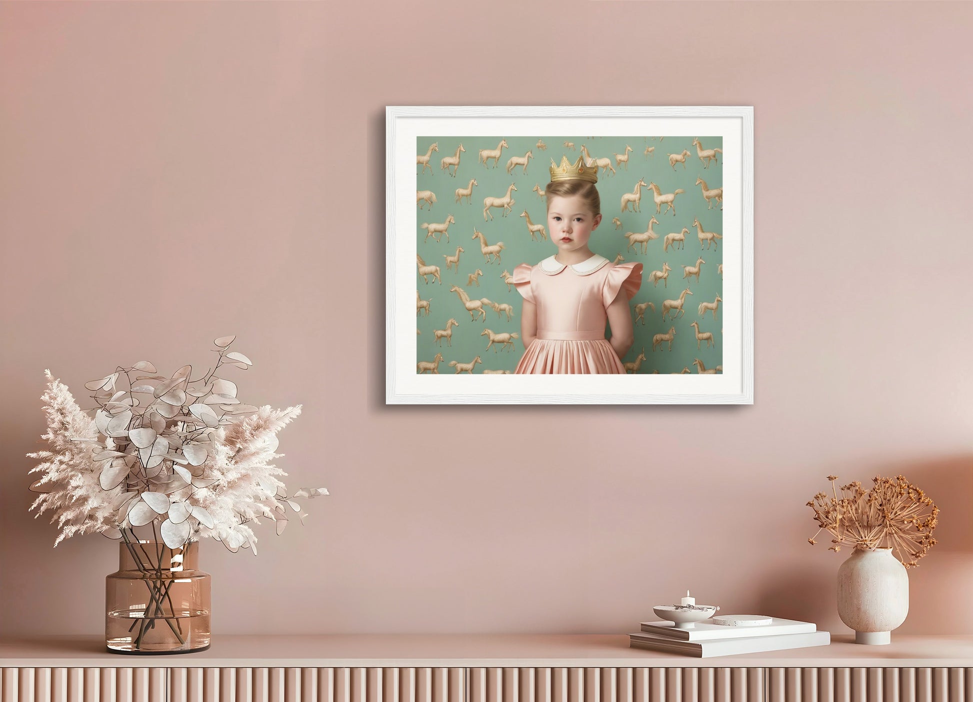 Poster with wood frame: Formal portraits of children with artistocratic rigidity, Unicorn